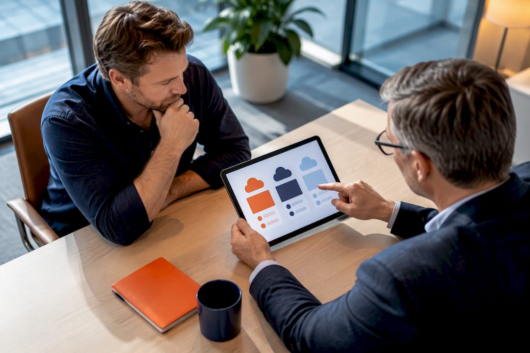 White advisers comparing cloud service options
