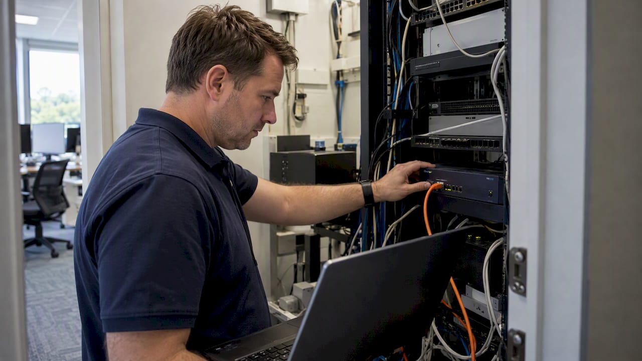 IT administrator applying urgent firewall security patch