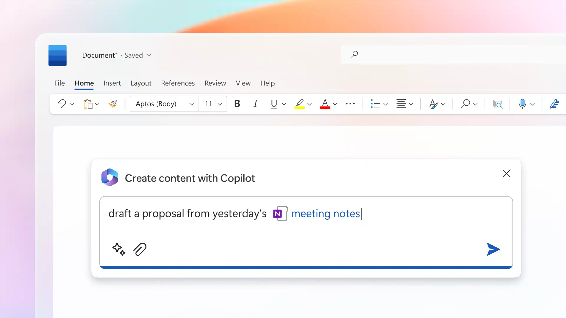 Microsoft Copilot interface showing document creation capabilities