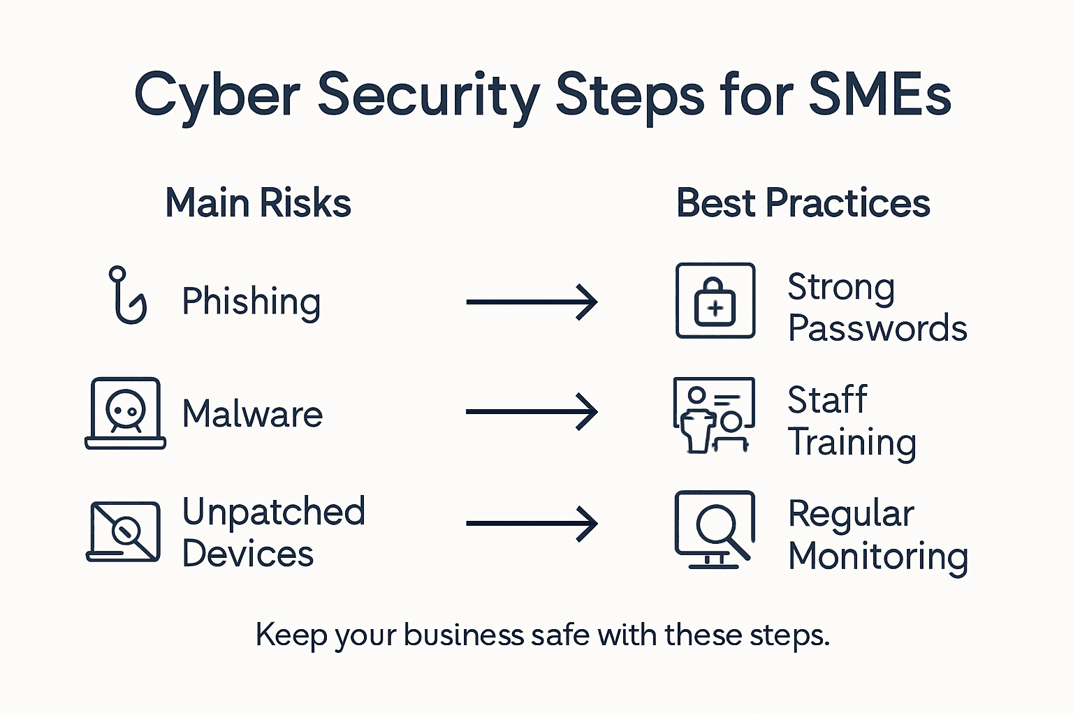 Infographic showing main cyber security steps for SMEs