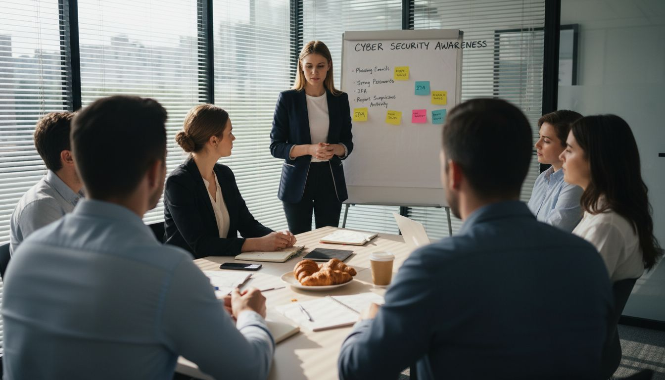 Staff members in SME receiving cybersecurity training