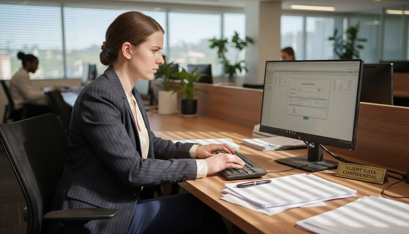 Finance professional handles sensitive client data