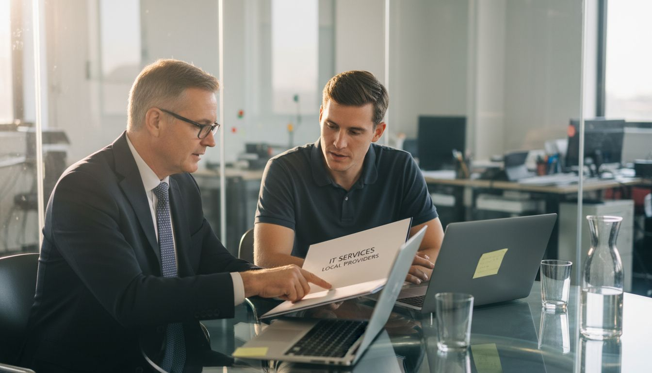 Business people reviewing IT provider portfolio in meeting