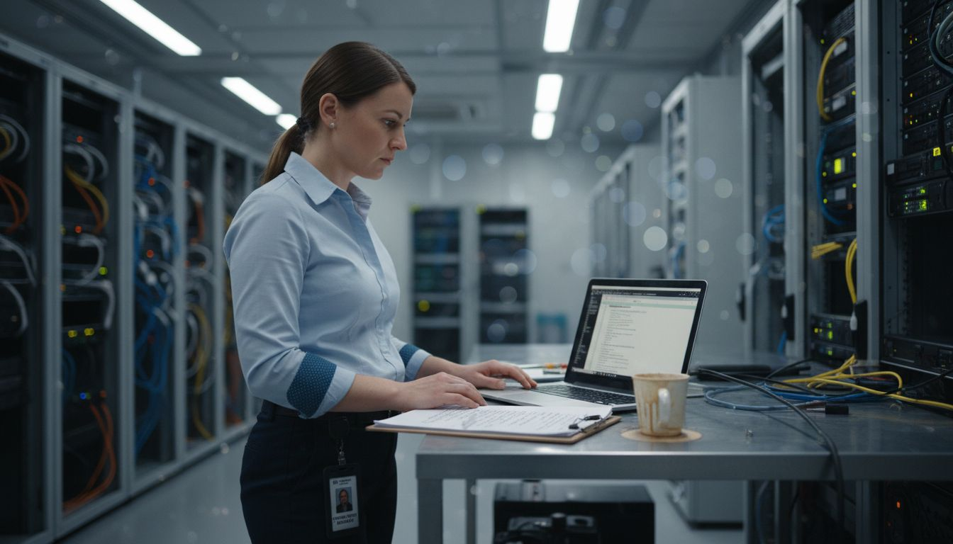 Cybersecurity analyst checking server logs