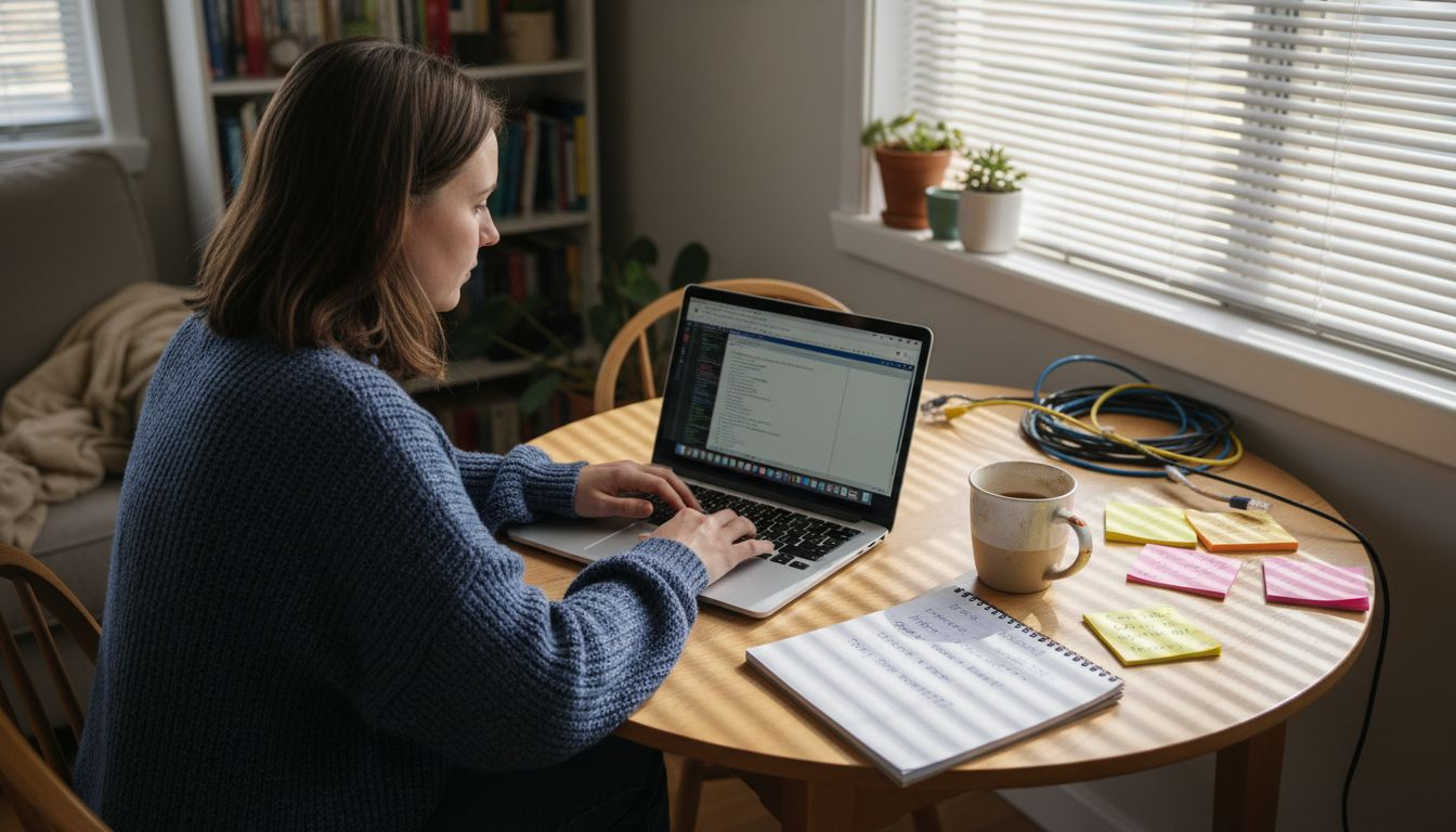 Remote IT support worker at home office