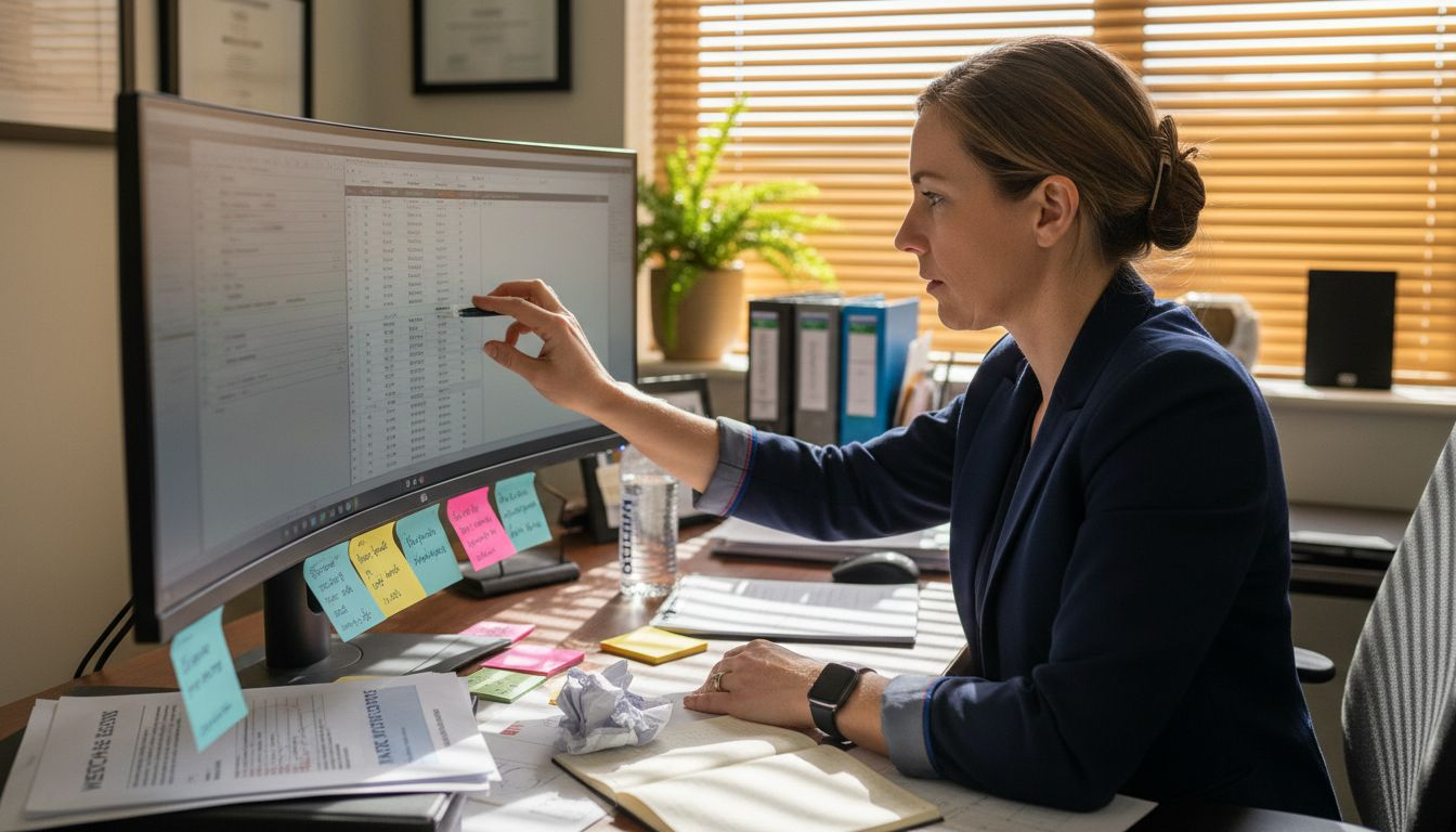 Business analyst reviewing IT support numbers