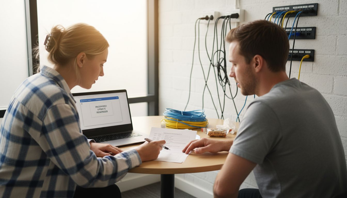 IT staff collaborate on network security checklist