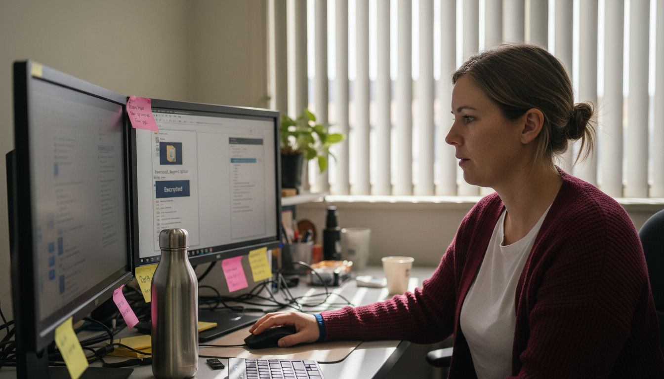 IT staff securing business files with encryption