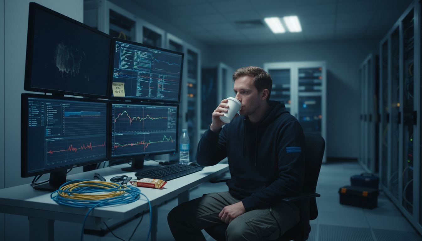 IT technician monitoring systems in server room