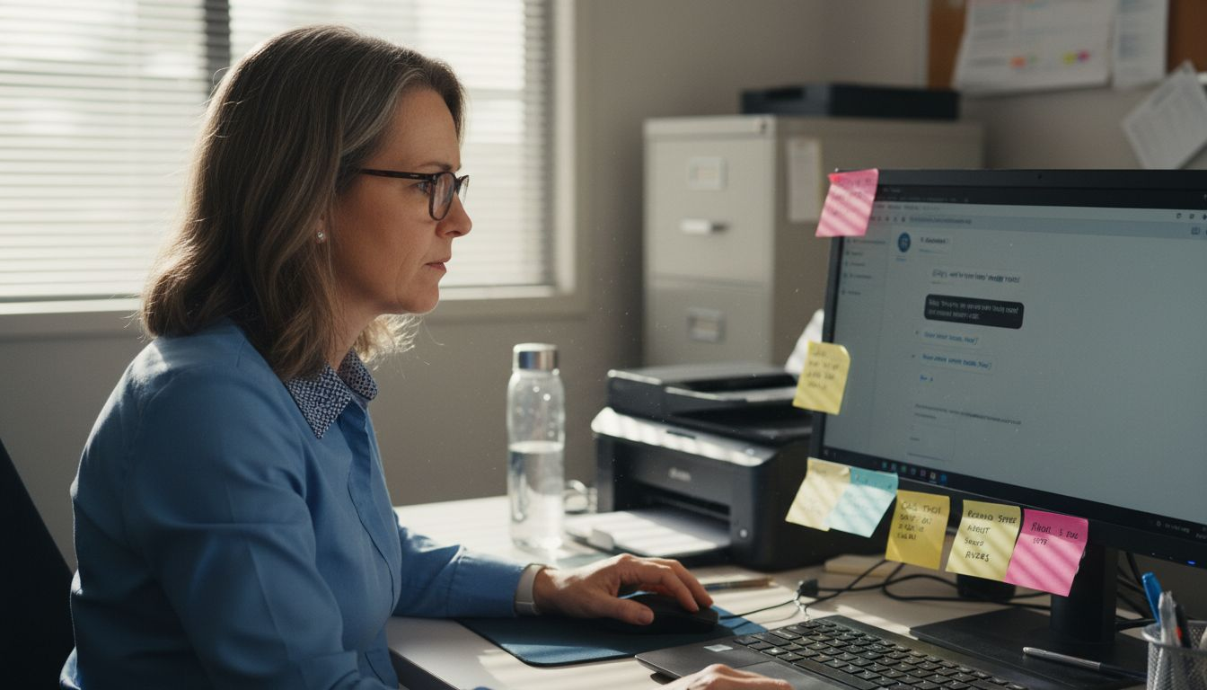 Woman receiving remote IT support in office