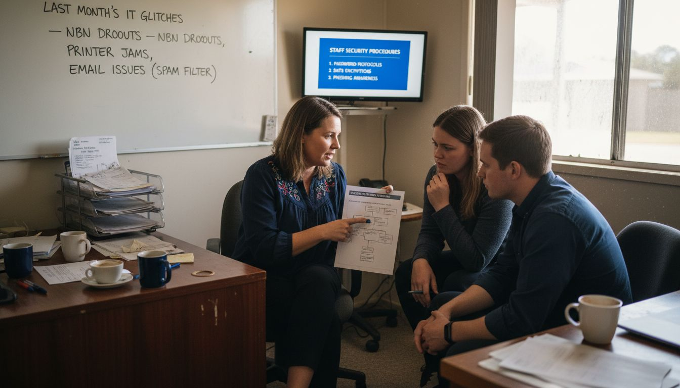 Manager training staff on cyber response workflow