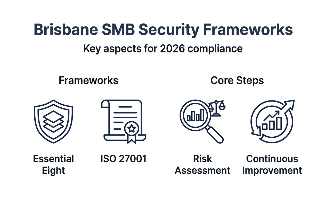 Infographic summarizing security frameworks and steps