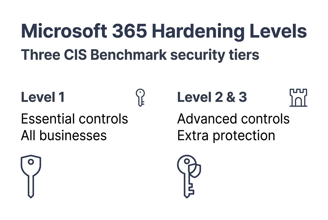Infographic showing Microsoft 365 CIS security levels