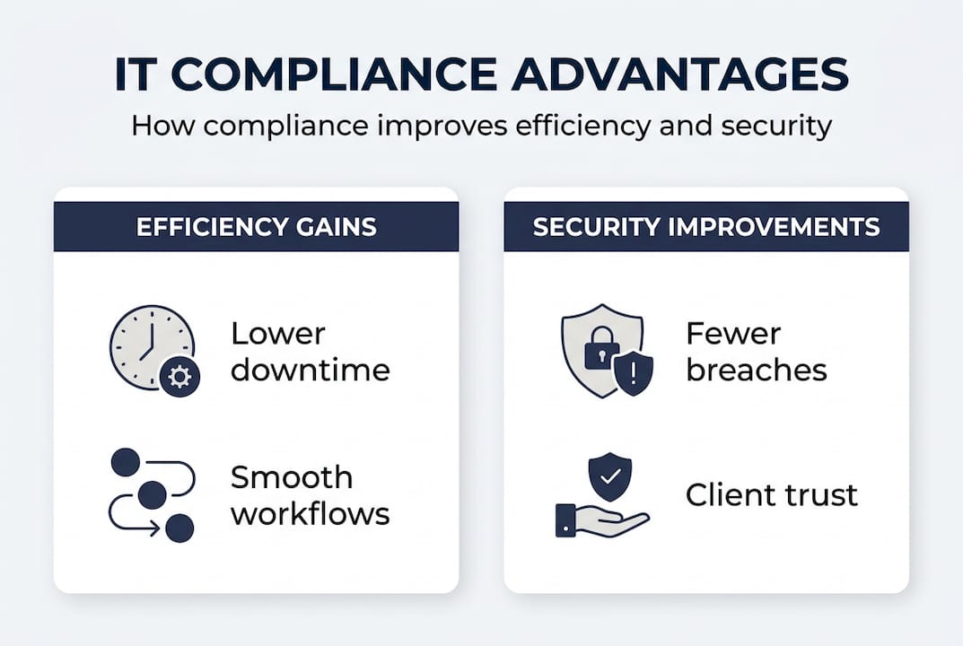 Infographic showing compliance security and efficiency