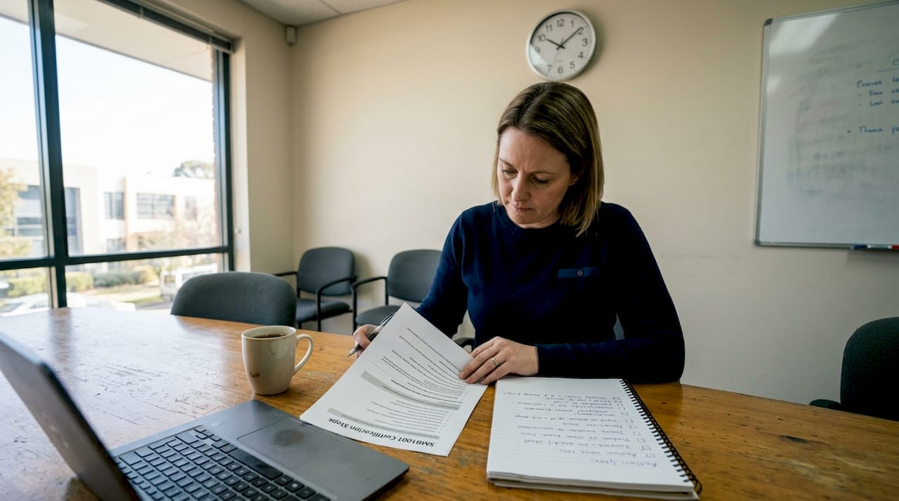 Manager reviewing SMB certification checklist