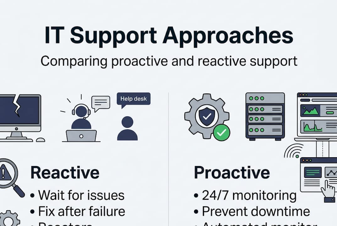 Infographic comparing proactive and reactive IT support