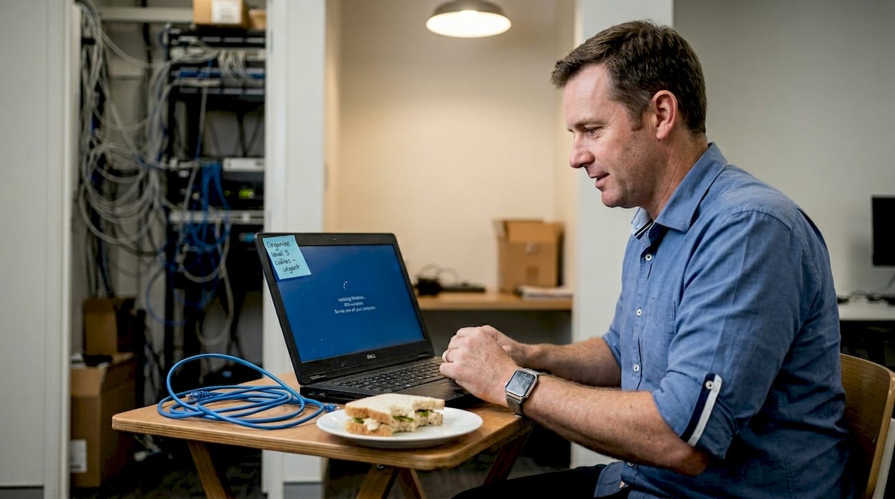 Technician performing preventive IT maintenance