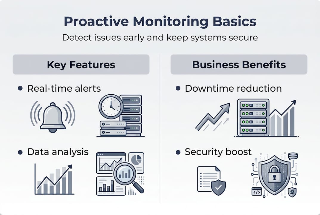 Infographic of proactive monitoring features and benefits