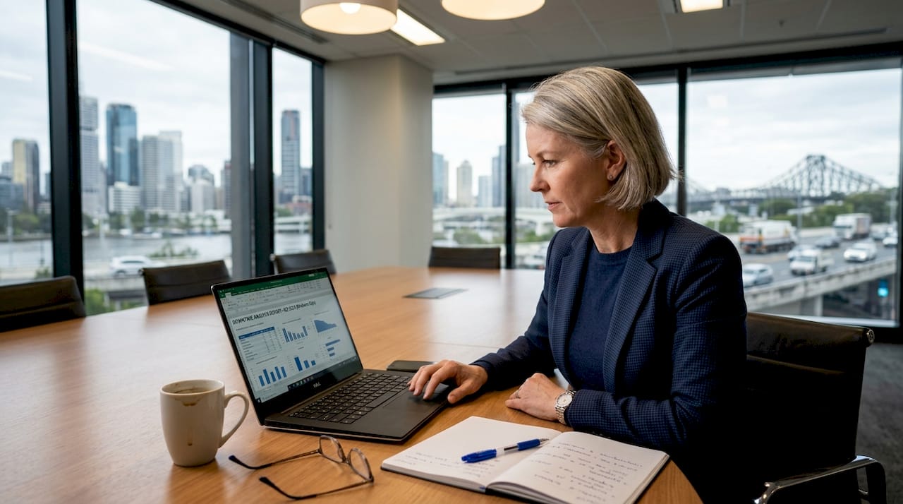 IT manager reviewing downtime report in office