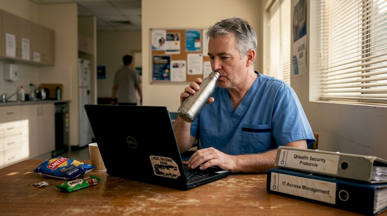 Technician checks hospital cybersecurity logs