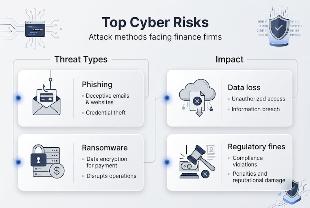 Infographic of finance firm cyber risk types