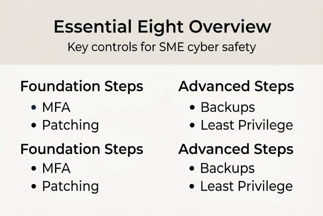 Infographic summarizing Essential Eight controls