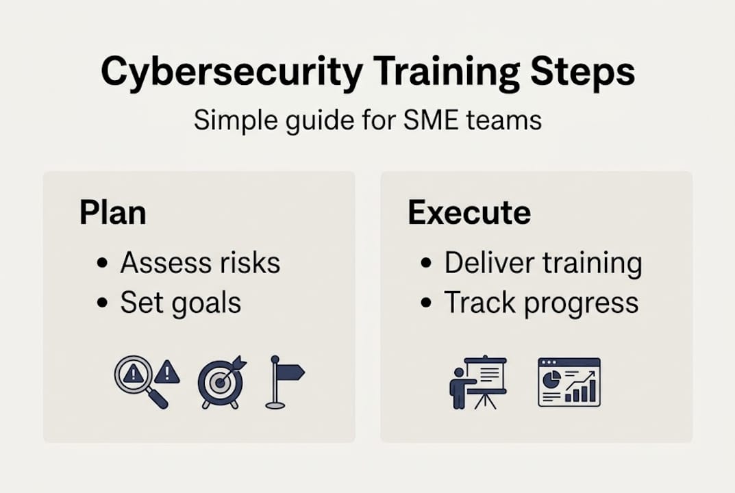 Infographic showing steps in cybersecurity staff training