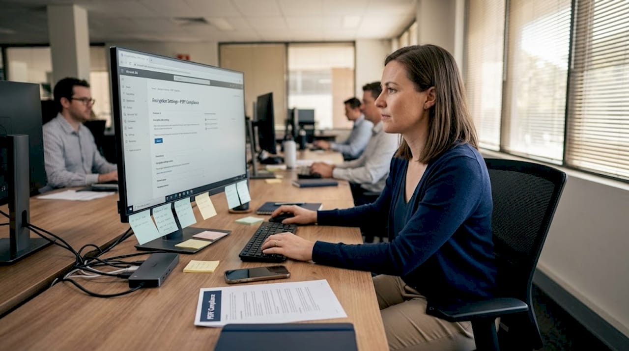 IT manager adjusting encryption cloud settings