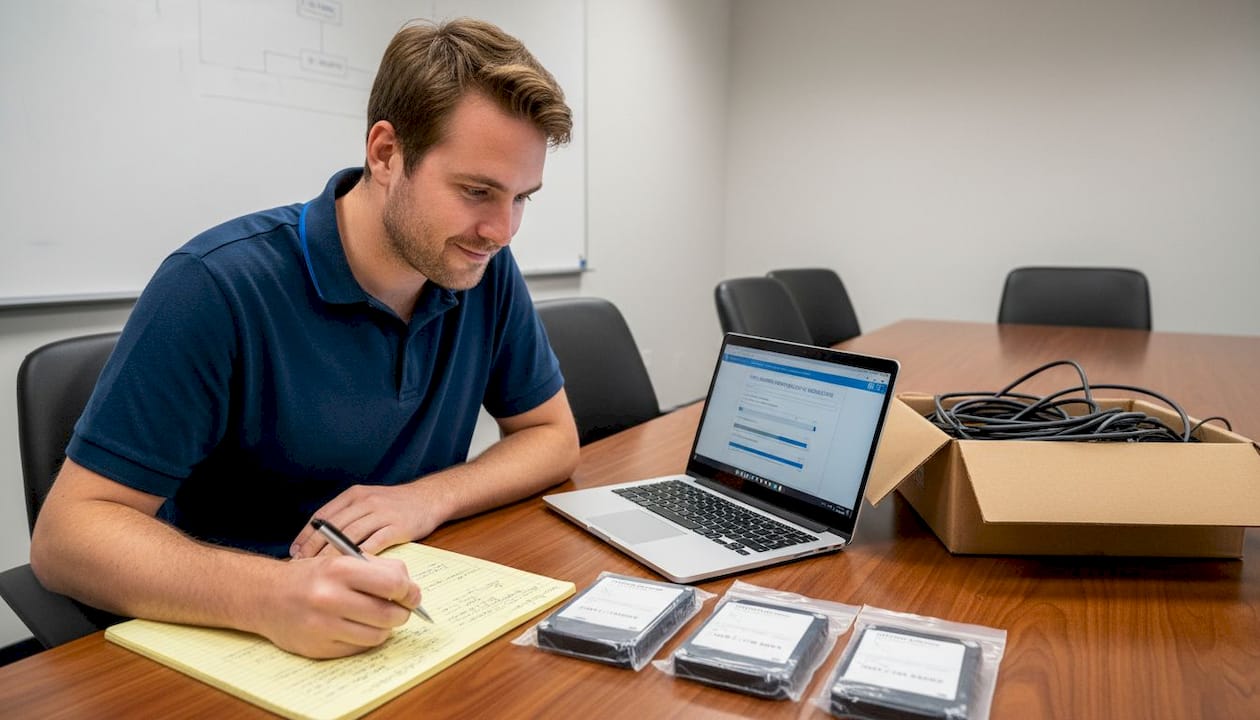 Technician running data deletion software