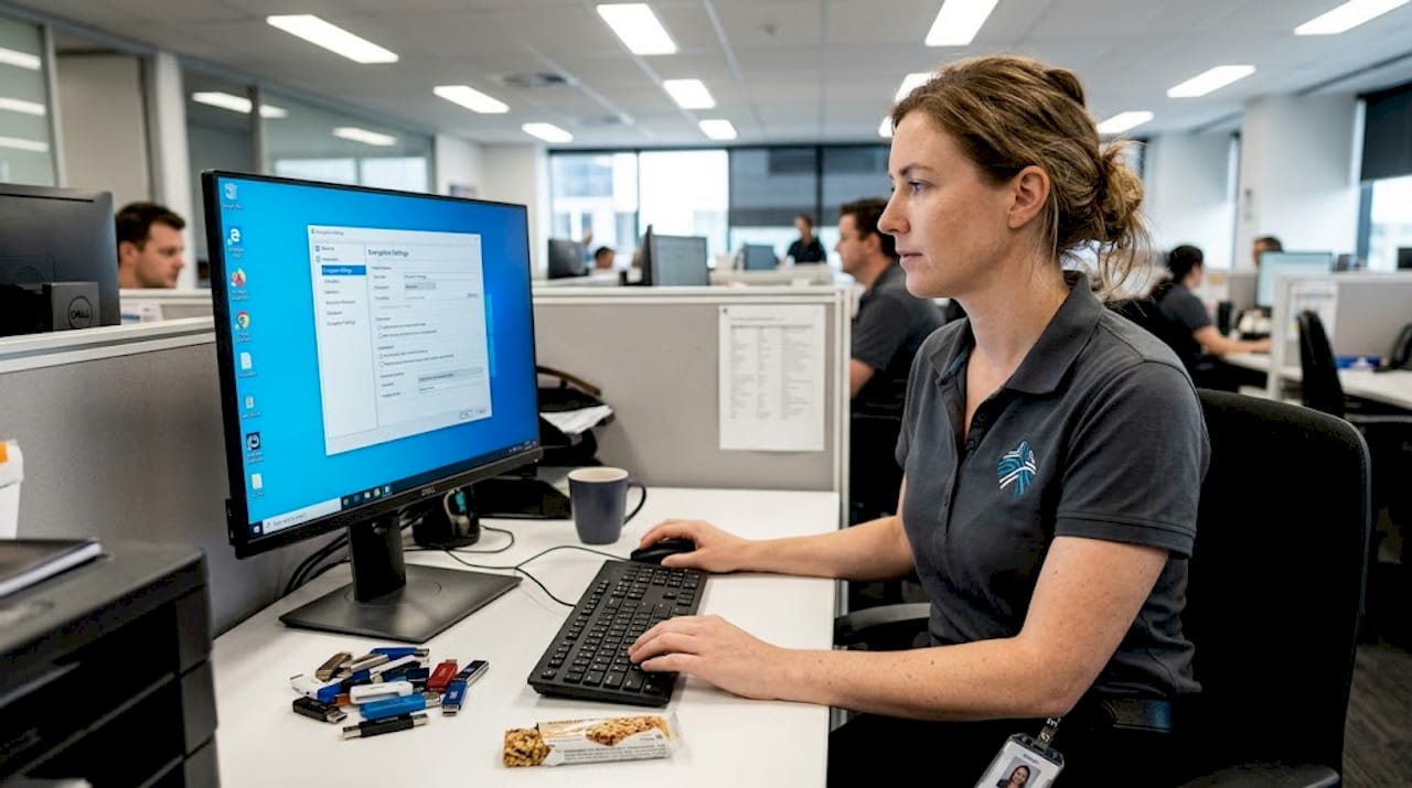 IT specialist setting up computer encryption