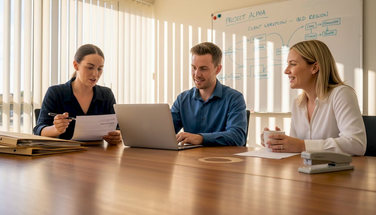 Business team reviewing client invoices