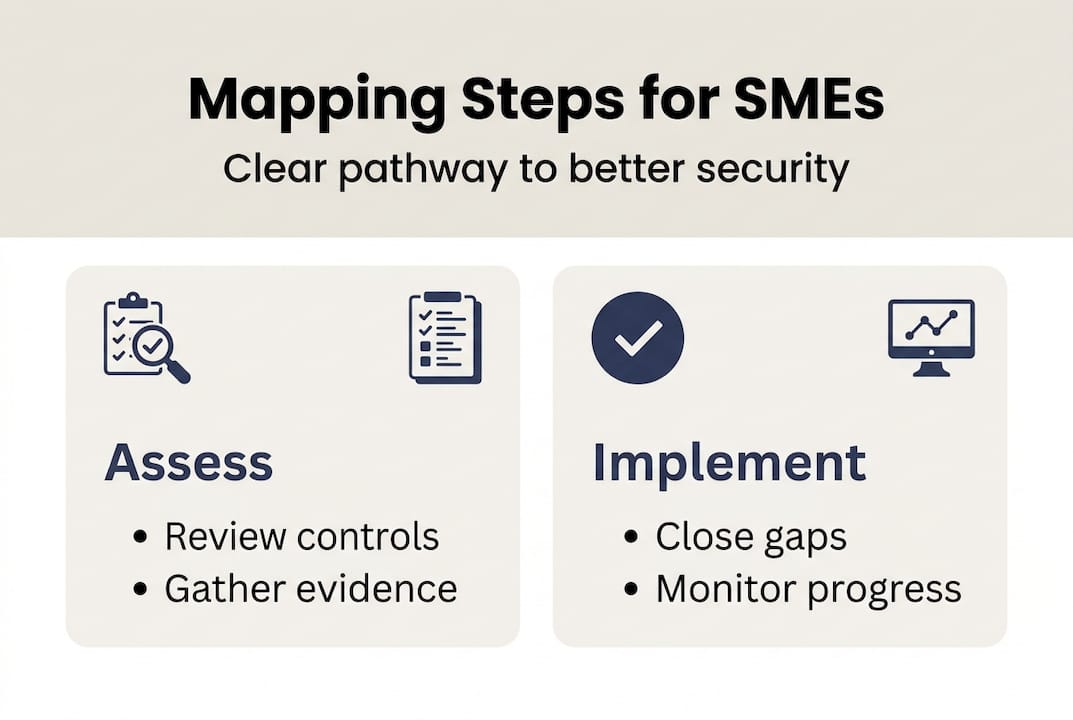 Infographic showing steps to map framework for SMEs