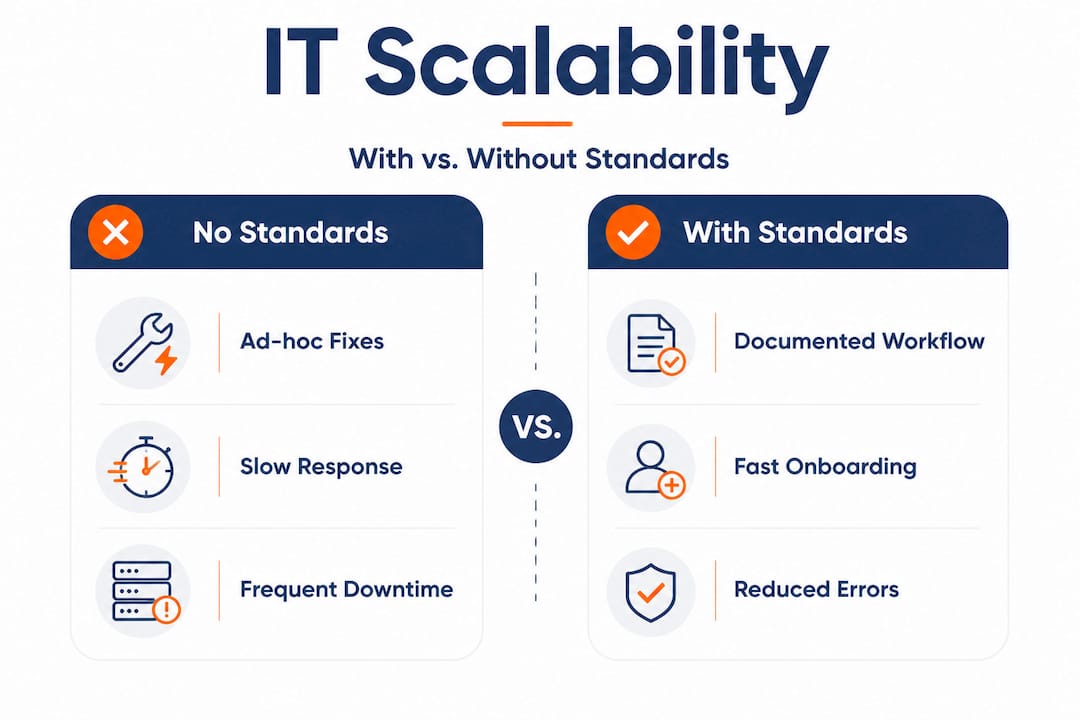 Infographic comparing IT scalability with and without standards