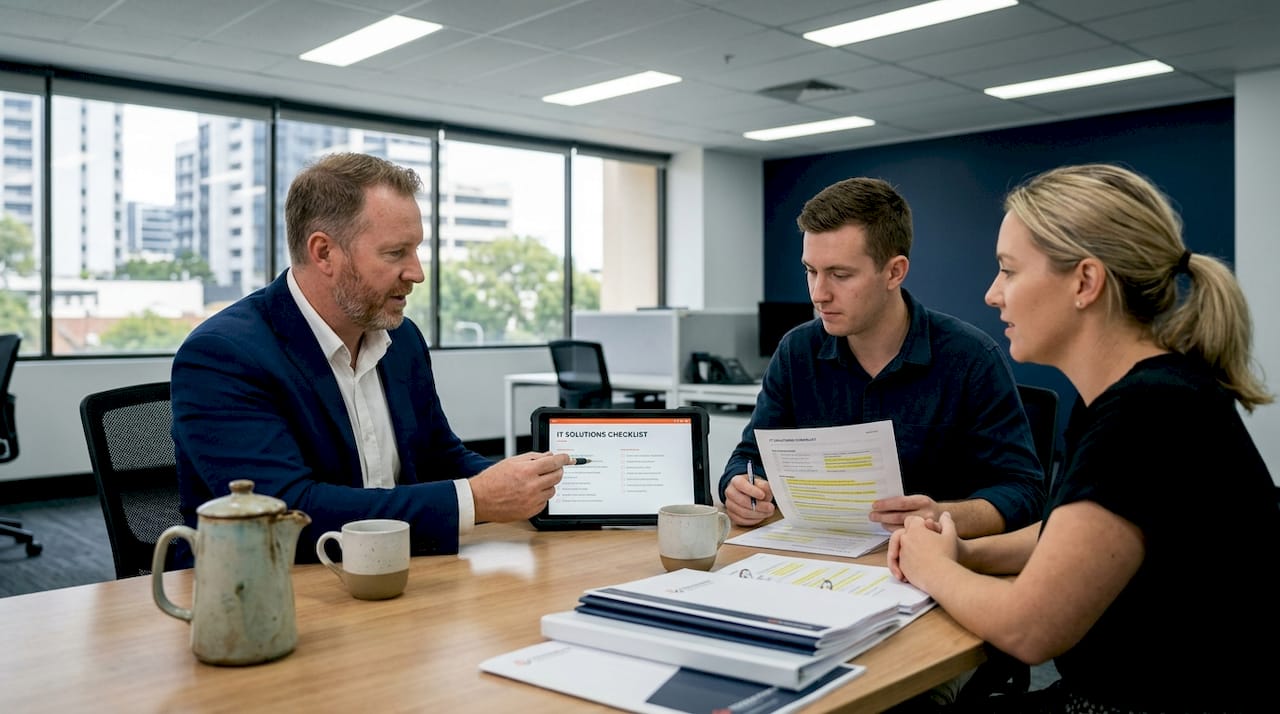 Brisbane team discussing IT checklist