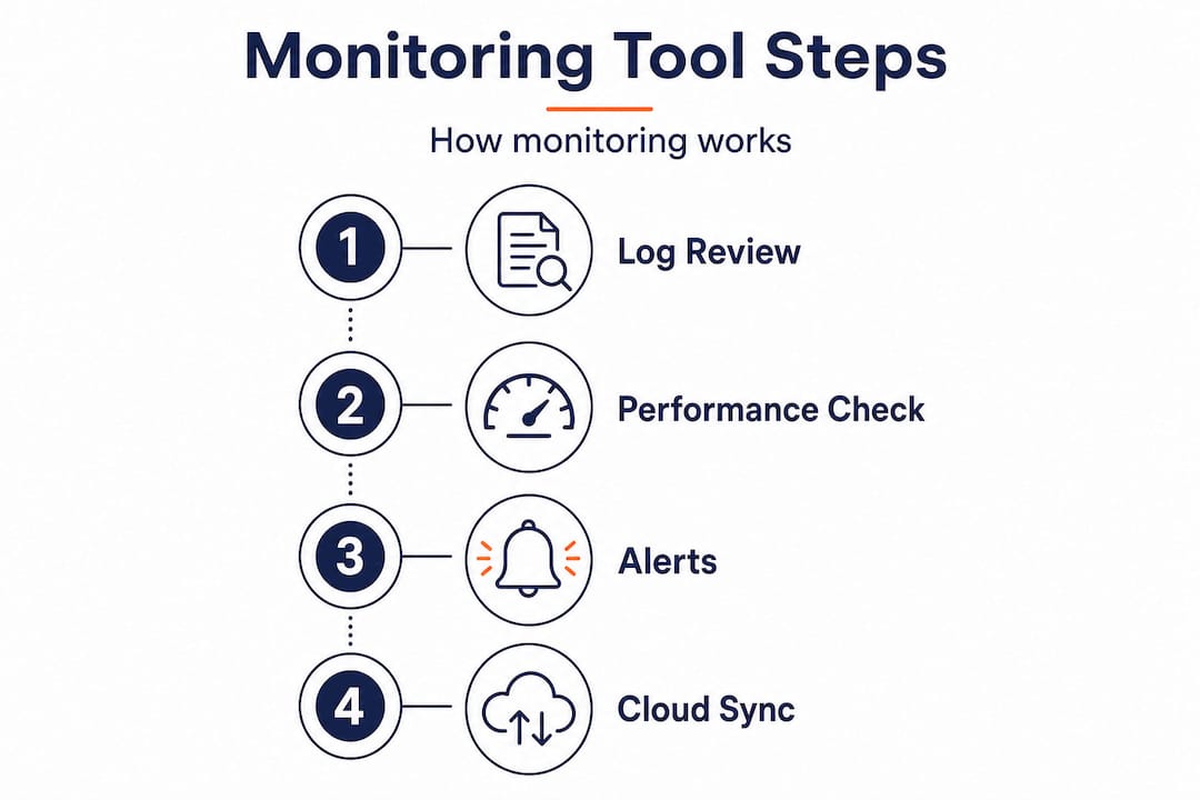 Infographic showing steps of monitoring tools