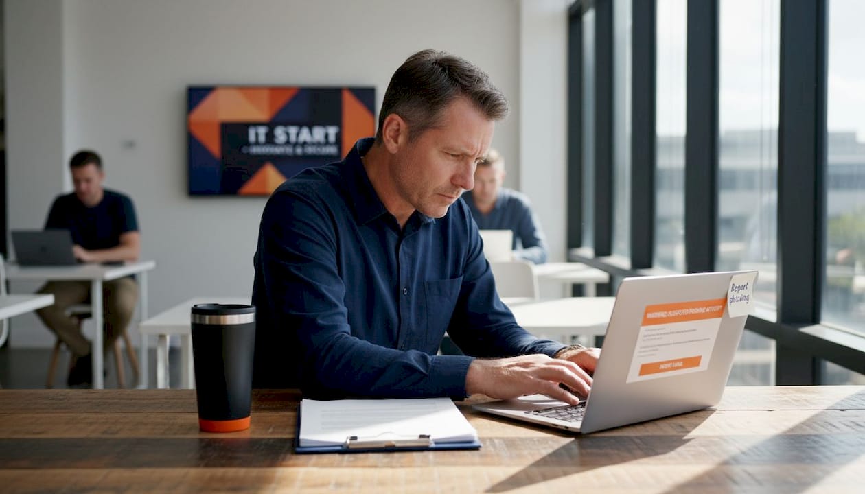 Staff reviewing suspicious phishing email