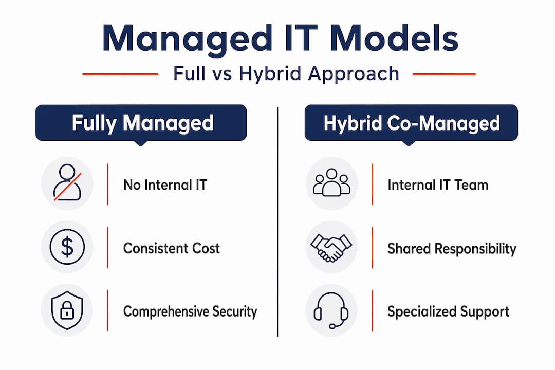Infographic comparing managed and hybrid IT models