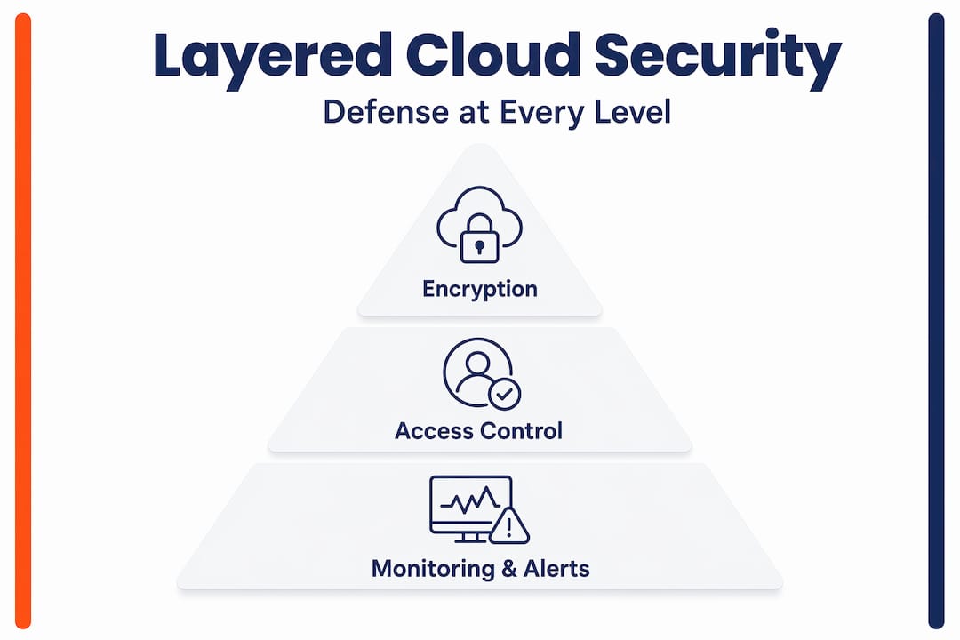 Infographic showing pyramid of layered cloud security