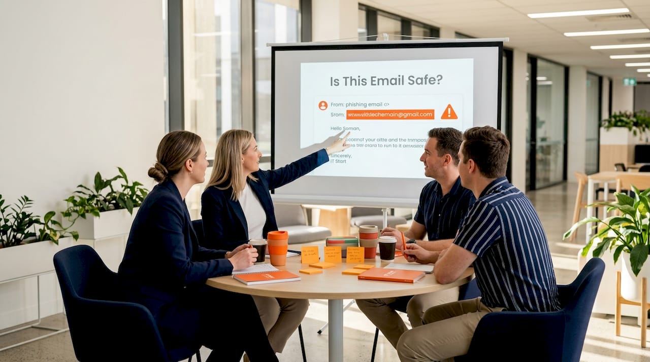 Staff in phishing awareness team training session