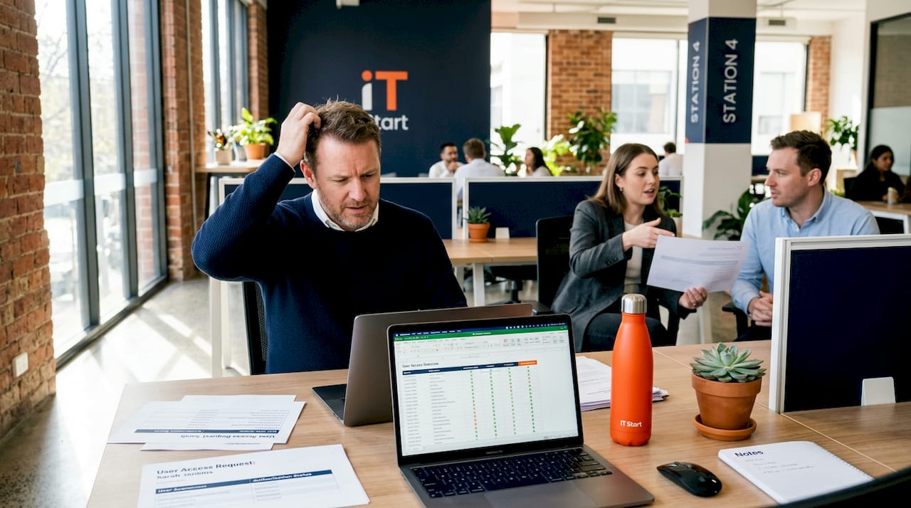 Worker reviewing user access permissions