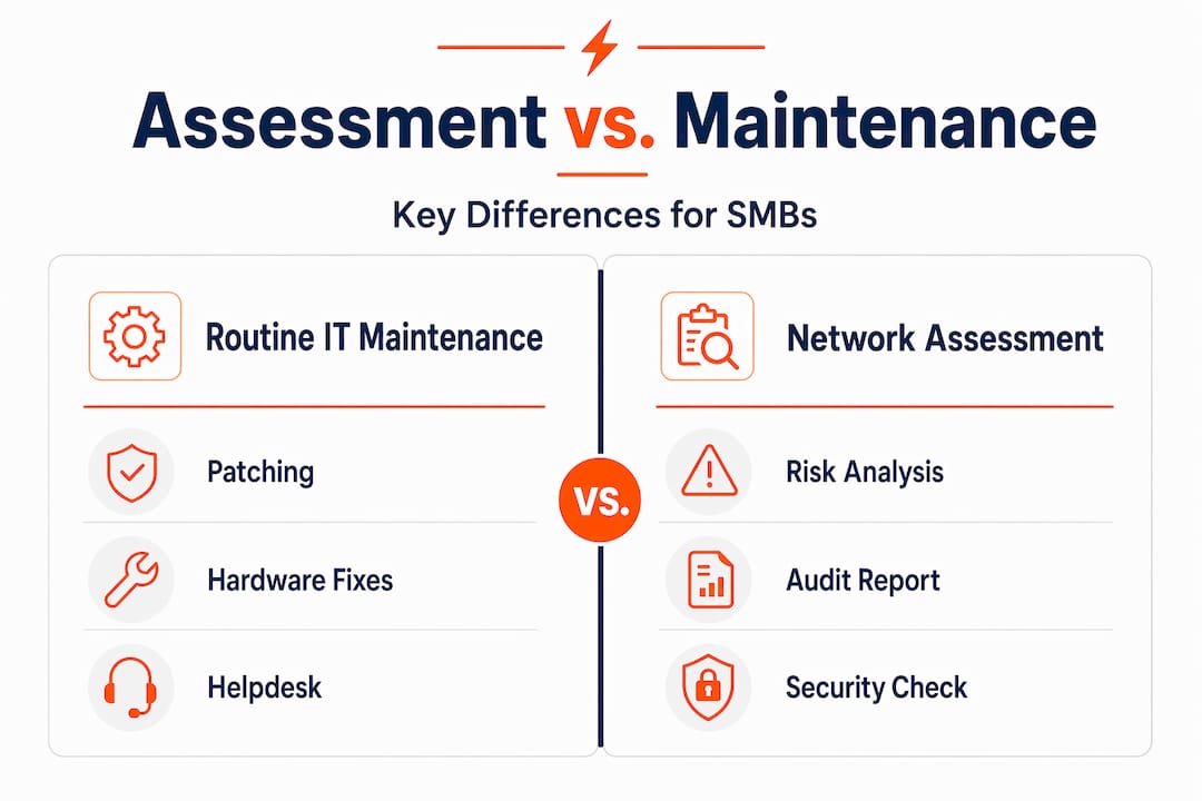 Infographic comparing network assessment and maintenance
