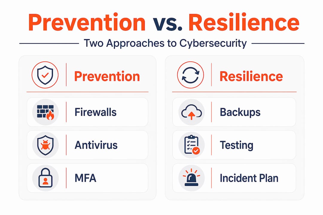 Infographic comparing prevention and resilience in cybersecurity