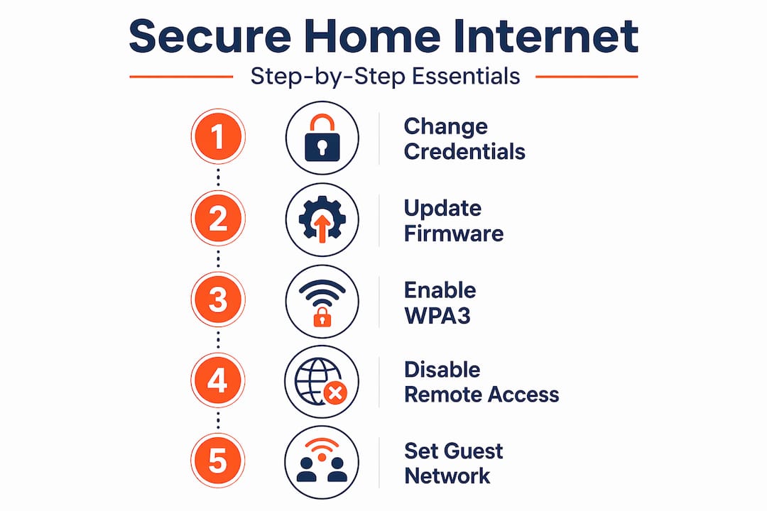 Infographic showing five internet security steps