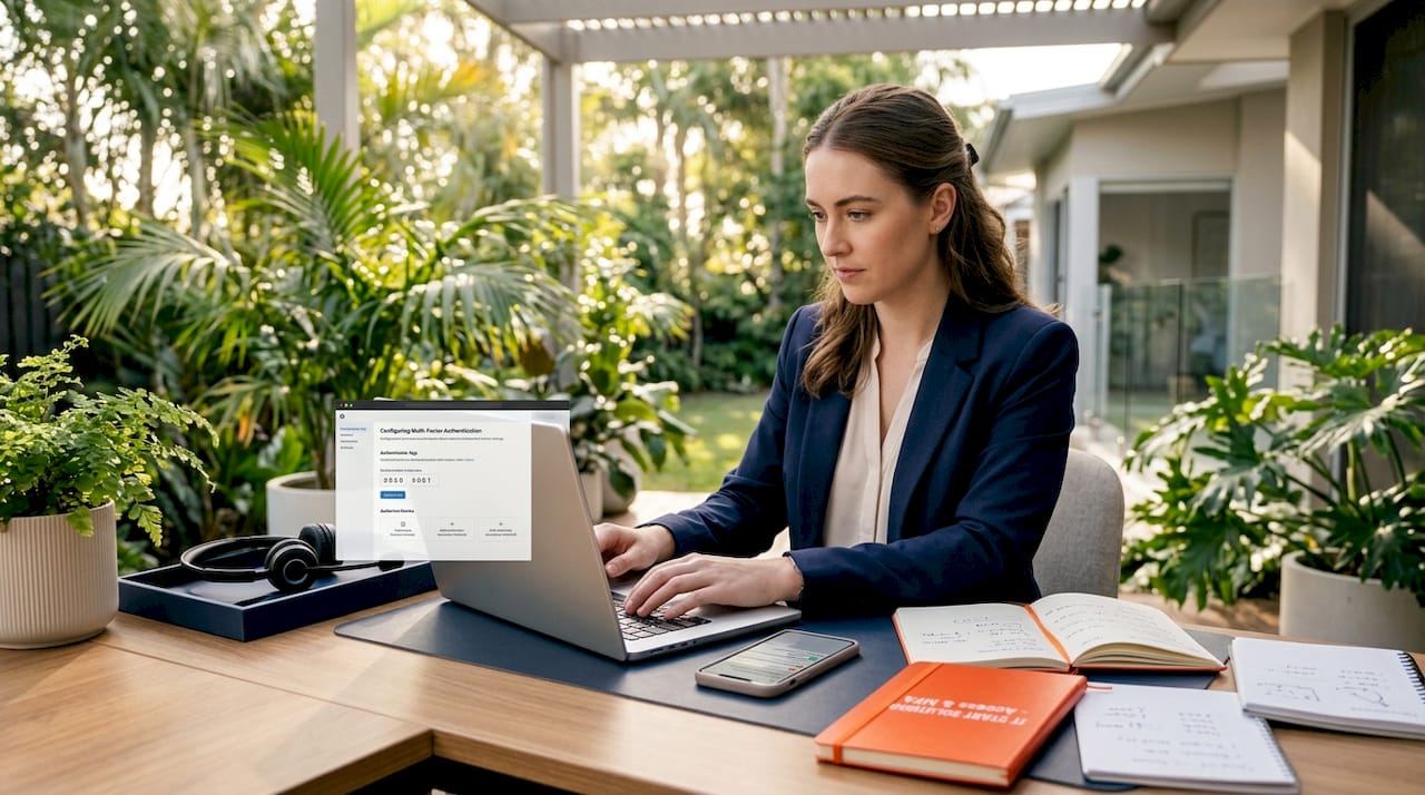 IT consultant enabling multi-factor authentication on laptop