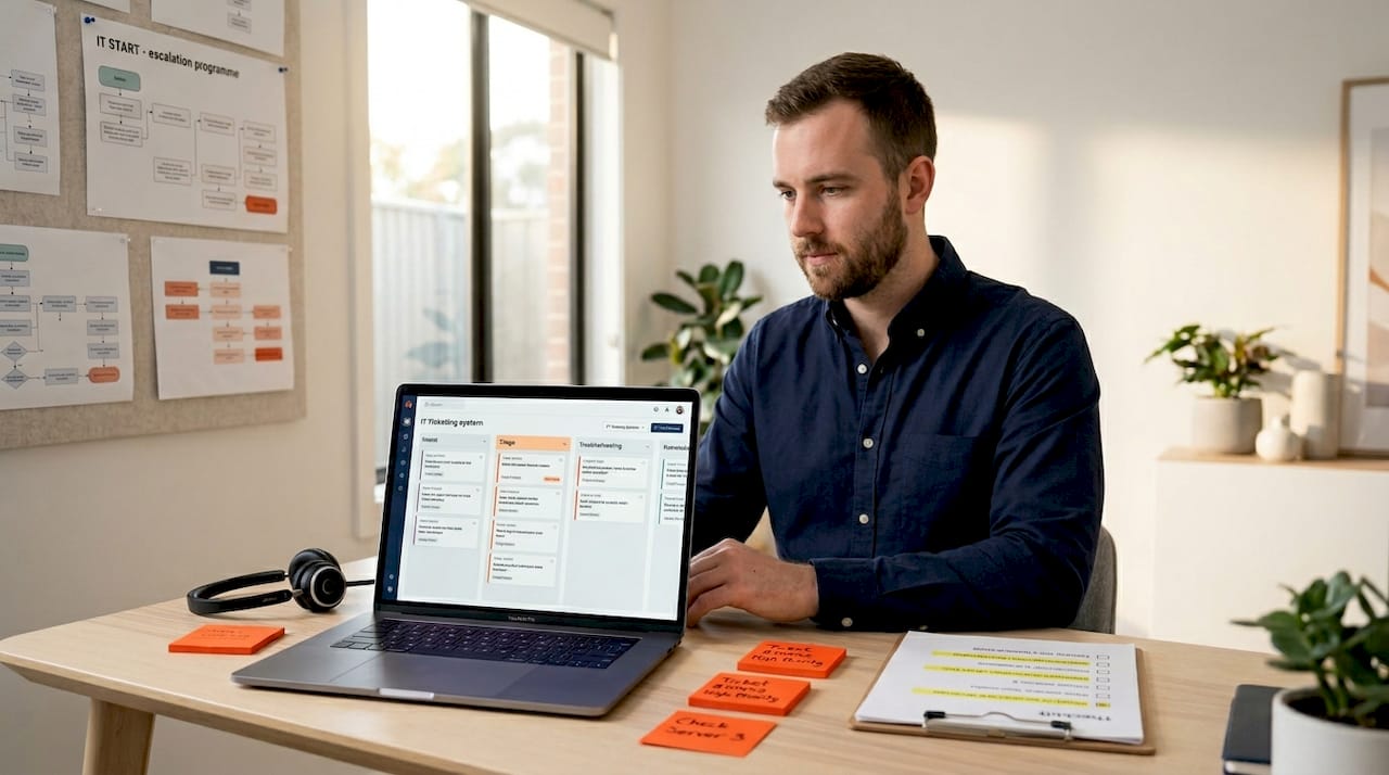 IT agent reviewing ticket lifecycle checklist