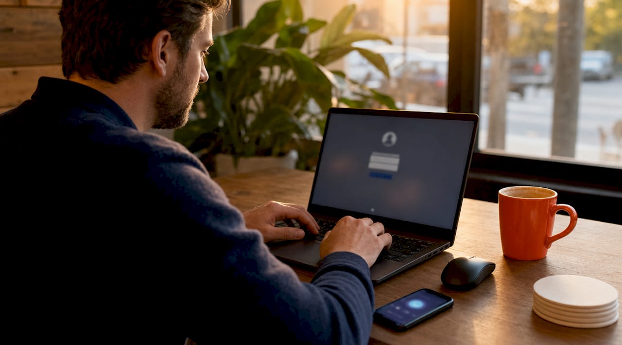 Hands setting up MFA on work device