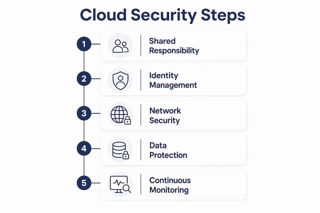 Infographic illustrating cloud security steps for SMBs