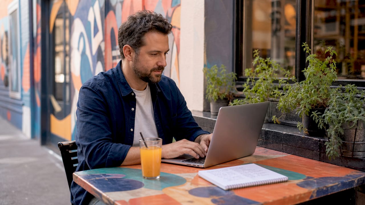 Hands typing on laptop using password manager