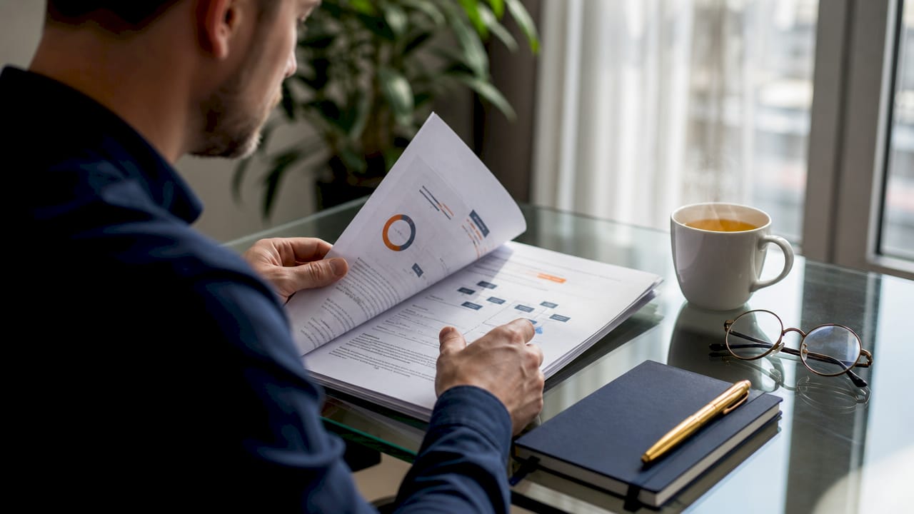 Hands reviewing printed IT strategy document