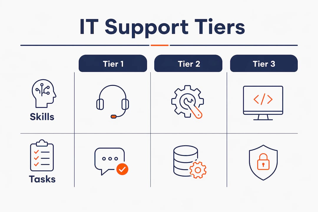 Infographic illustrating IT support tier hierarchy